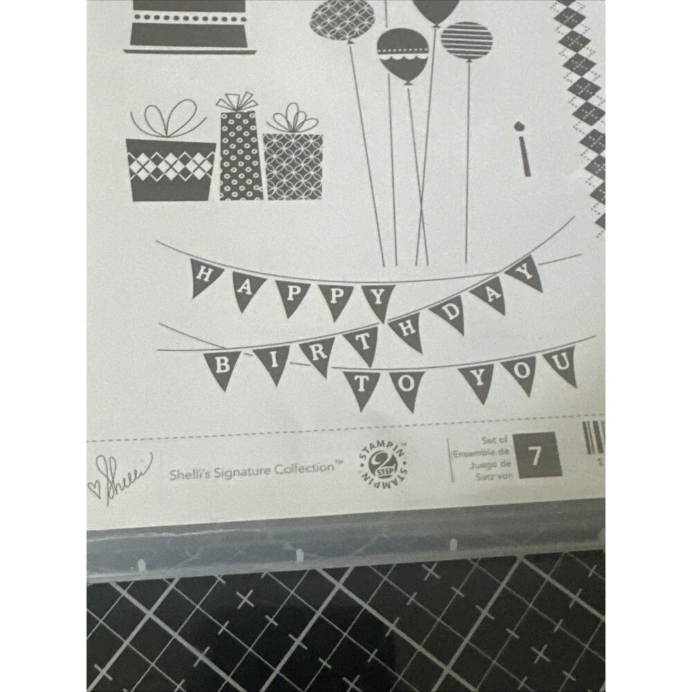 STAMPIN' UP! PATTERNED PARTY STAMP SET BIRTHDAY PRESENTS BALLOONS PRESENTS FLAGS